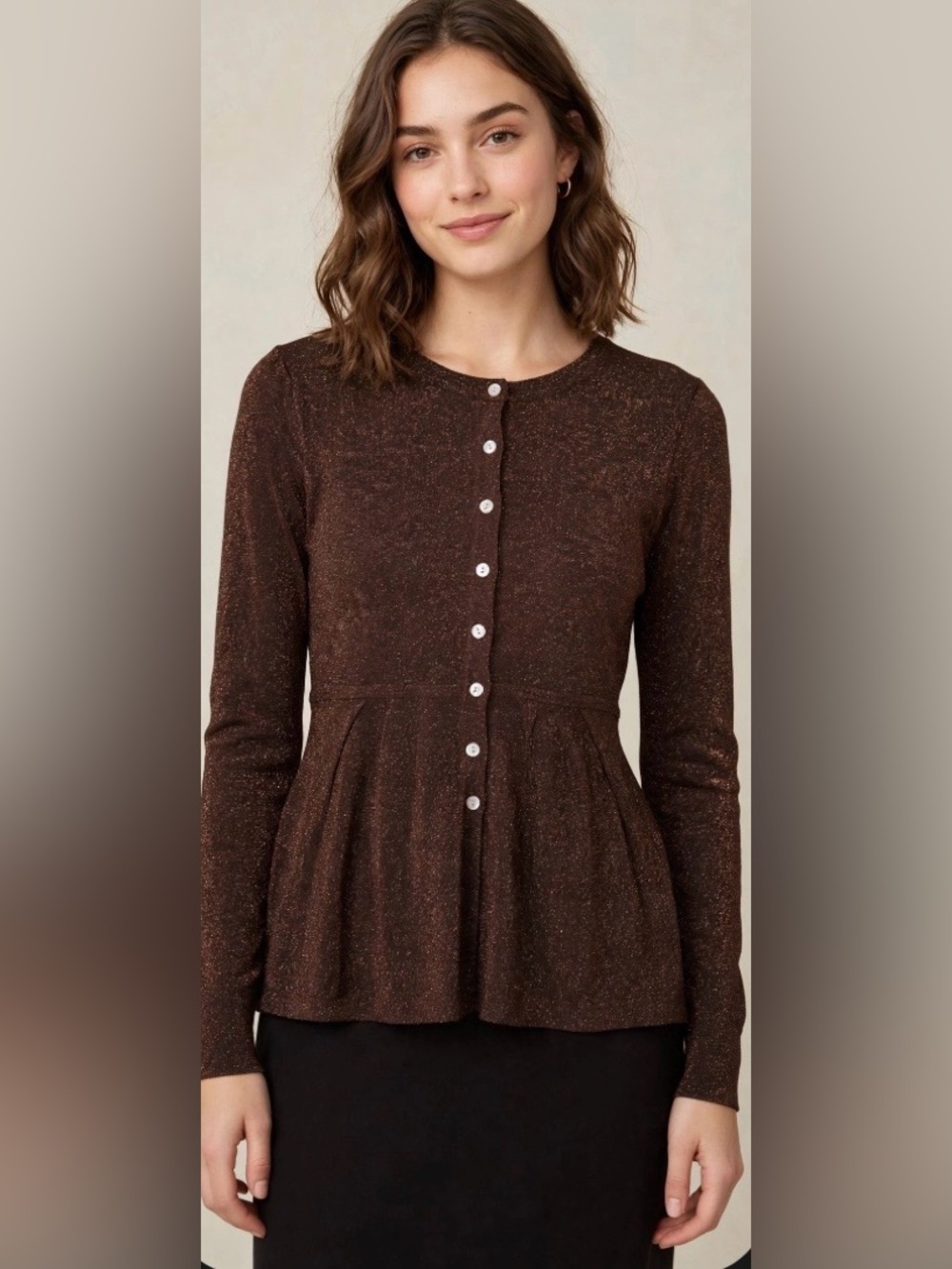 Link Brown Metallic Button-Front Cardigan NWT Sz. M